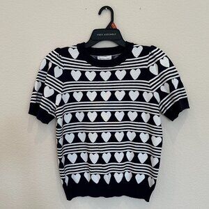 Free Assembly Women's Cozy Yarn Shrunken Sweater Tee - Cream 100 Hearts